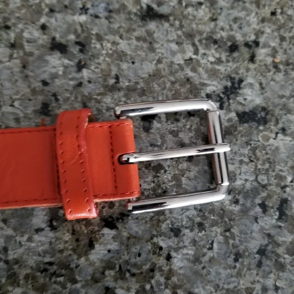 Vintage Rare Berge Orange Genuine Italian Leather And Metal Belt